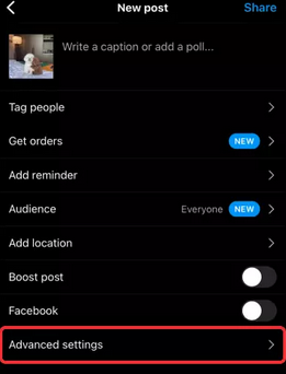 Advanced Settings instagram
